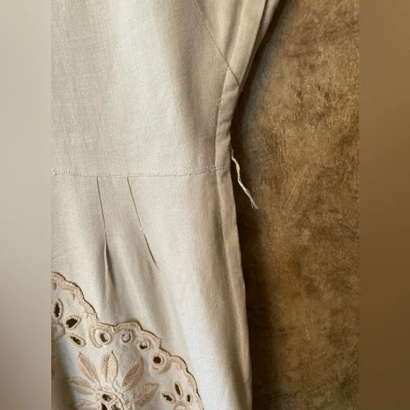 Vintage Original Franklin Embroidered Cutouts Shift Wiggle Dress M Linen Beige - Picture 5 of 16